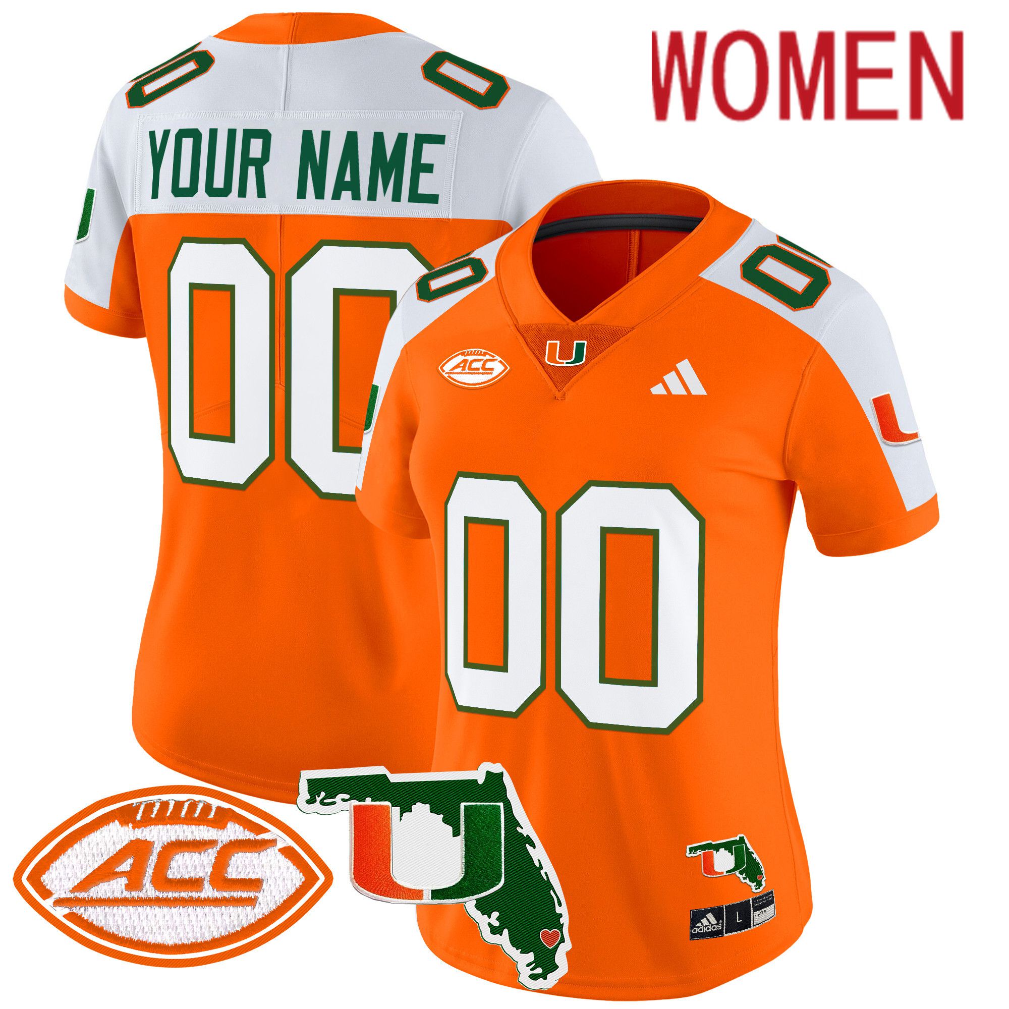 Women Miami Hurricanes Orange 2024 Florida Patch Vapor Limited Custom NCAA Jersey style 1->customized ncaa jersey->Custom Jersey